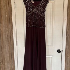 J Kara Burgundy Beaded Gown